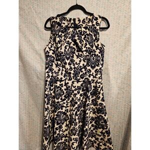 Signature Darby Fit & Flare Sleeveless Dress - Navy/Cream Floral - Size 12